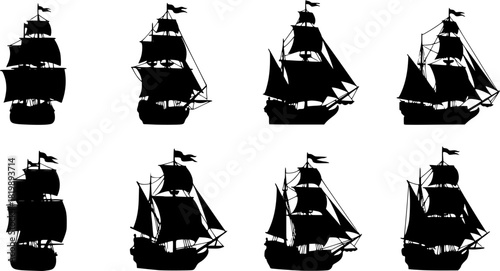 Old ship silhouette, Pirate ship vector, Ship silhouette, Sailing ship silhouette, Old ship