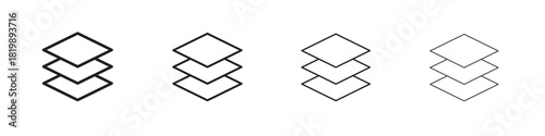 Layers icon set. A collection of simple black thin strokes icons