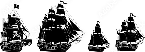 Old ship silhouette, Pirate ship vector, Ship silhouette, Sailing ship silhouette, Old ship