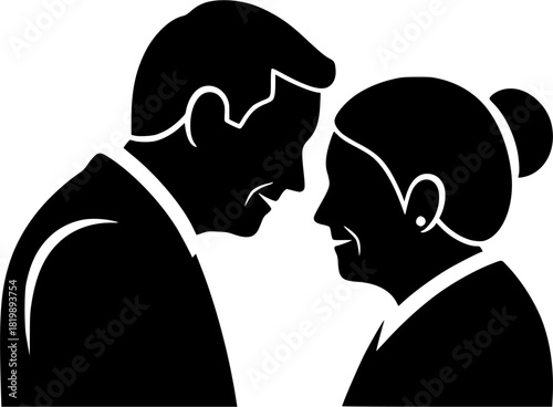 Elderly couple silhouette, Old couple silhouettes, Couple silhouette, Romantic couple vector, Couple