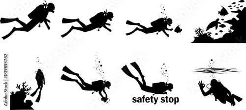 Scuba diving silhouettes, Diver silhouette, Scuba diving vector, Scuba diver, Free diving silhouette, Scuba diving