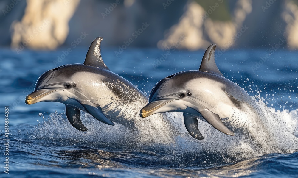Obraz premium Gentle Shadows Highlighting Dolphins’ Graceful Ocean Journey