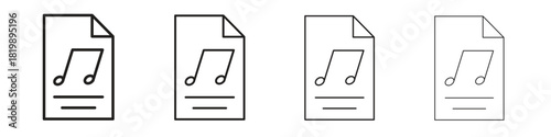 Music File icon set. A collection of simple black thin strokes icons