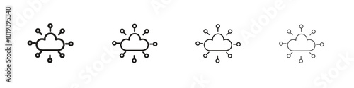Network cloud icon set. A collection of simple black thin strokes icons