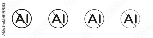 No ai sign icon set. A collection of simple black thin strokes icons