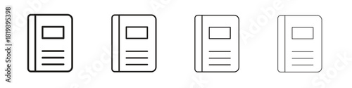 Notebook icon set. A collection of simple black thin strokes icons