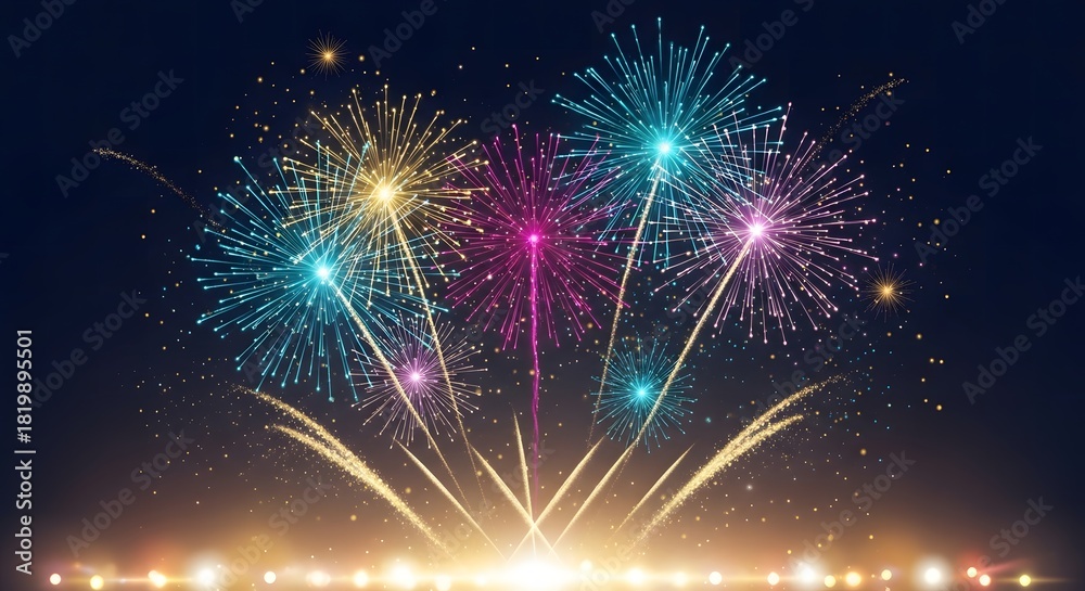 Naklejka premium Colorful firework display illuminating the night sky with bright bursts