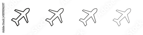 Plane icon set. A collection of simple black thin strokes icons