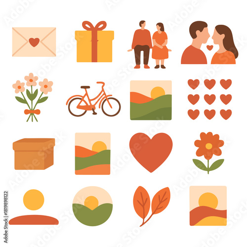 Love and Togetherness: A collection of charming illustrations capturing the essence of love, relationships, and the joy of shared moments. Including gift, heart, couple, and happiness moments. 