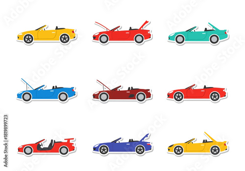 Diverse Array of Convertible Cars in Flat Vector Style