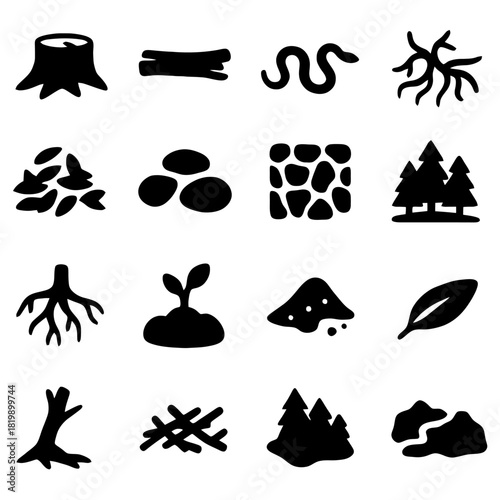 Iconic Nature Elements: A collection of simple, black and white illustrations of various natural elements, offering a graphic representation of the beauty and diversity found in nature.
