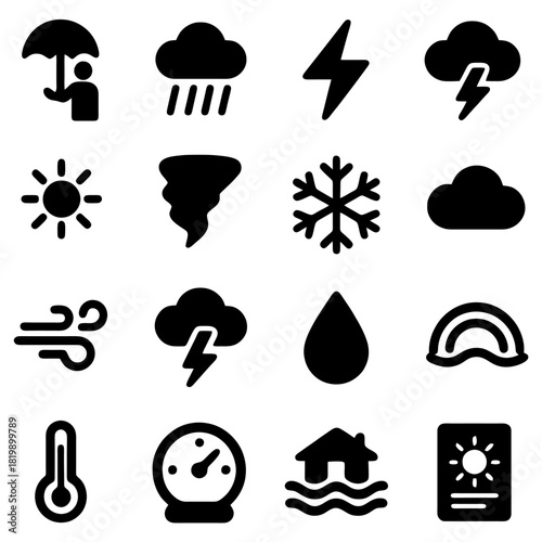 Weather Icons: A collection of weather icons, meticulously designed to communicate various climatic conditions, offering clear and concise visual representations.