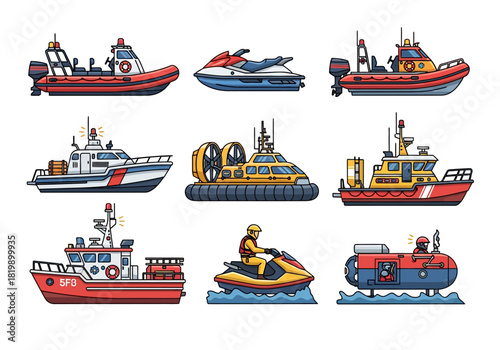 Collection of Rescue Boats and Watercraft Illustrations