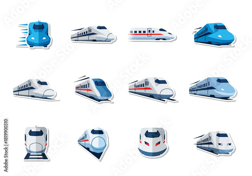 Streamlined Vector Set High-Speed Train Icons for Modern Transportation Design