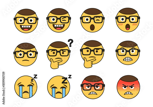 Expressionate Diverse Emoji Set with Glasses for Digital Communication