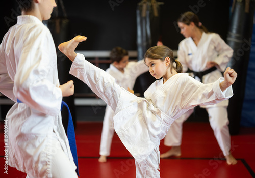 Obraz na płótnie Children in kimonos at martial arts classes