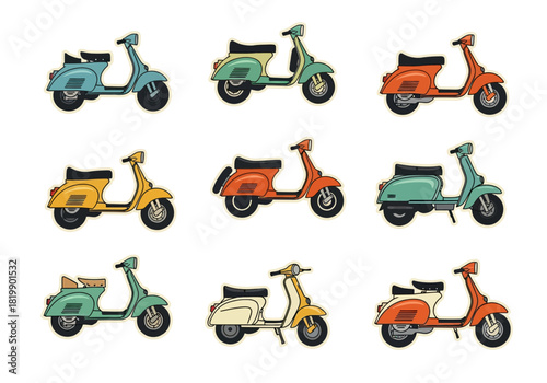 Diverse Collection of Stylish Scooters Vintage Mopeds in Various Colors