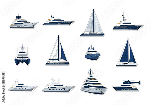 Elegant Collection of Luxury Yachts and Sailboats Illustration