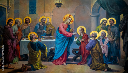 Painting (19th century) of Last supper of Jesus Christ.