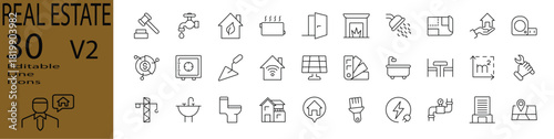 Real Estate Icon Set vol. 2. Editable strokes. Vector
