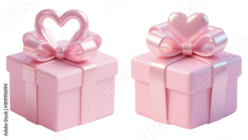 Pastel pink Christmas gift box with heart-shaped bow in glossy kawaii 3D style, featuring adorable premium details perfect for cute festive creative holiday themes. gift box illustration