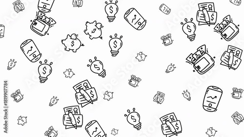 Money pattern cartoon icons for finance and business concepts. Suitable for presentations, websites, ads, and educational materials on money management.