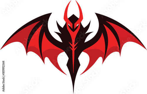 Stylized red and black dragon emblem with sharp wings and horns
