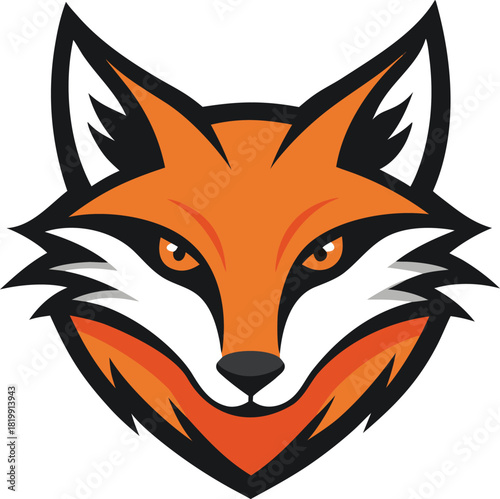 Illustration of a stylized fox head with orange, white, and black features.
