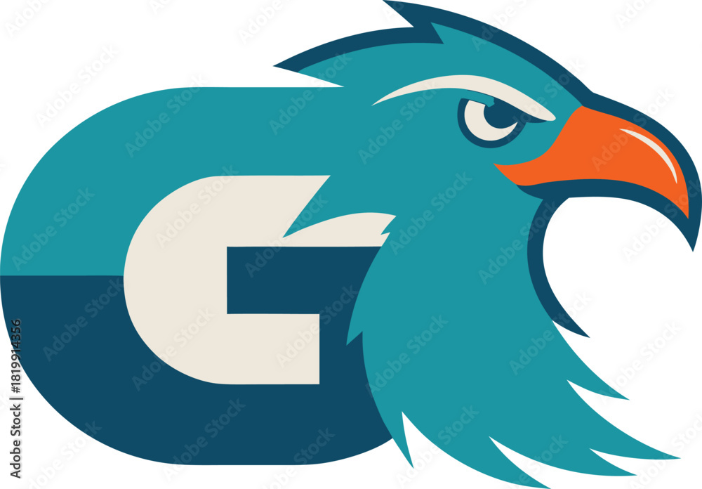 Obraz premium Stylized eagle head integrated with letter g, teal and orange