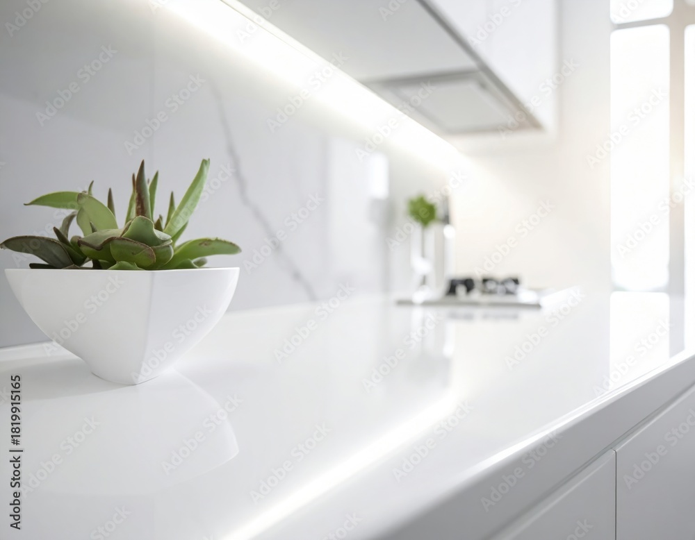 Fototapeta premium Understated countertop moment with refined blur white