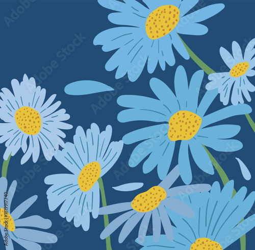 Blue daisy floral pattern in colorful modern vector illustration