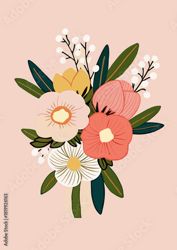 Vibrant Gouache Flower Bouquet Illustration for Spring Celebrations