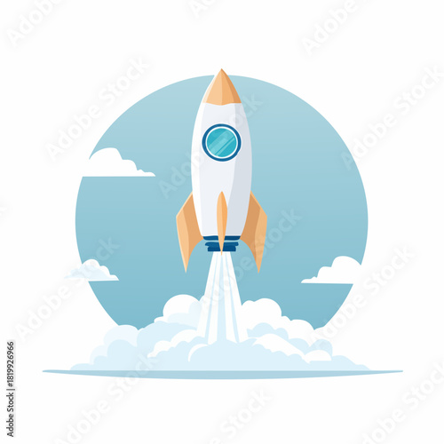 Rocket Launching into Space with Smoke and Fire.