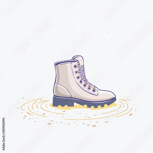 Stylish White Boot with Blue Sole and Laces.