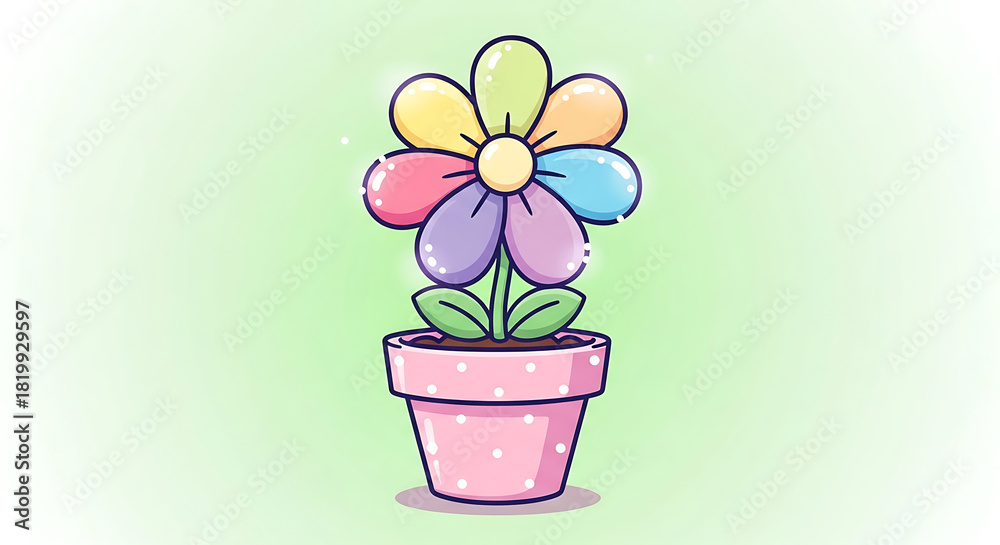 Obraz premium Radiant Rainbow Bloom A Colorful Blossom in a Charming Pot