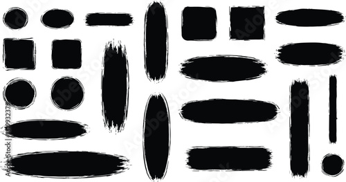 Grunge brush strokes and shapes set in black and white for artistic design and creative elements