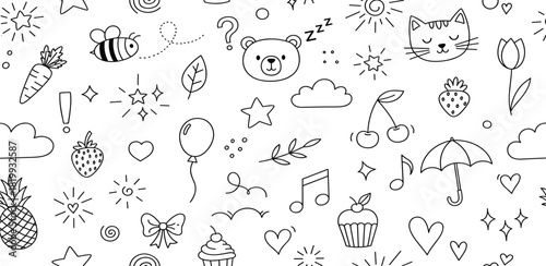 Variety of hand-drawn doodle elements including arrows, speech bubbles, stars, hearts, and scribbles, perfect for playful creative design and digital decoration projects