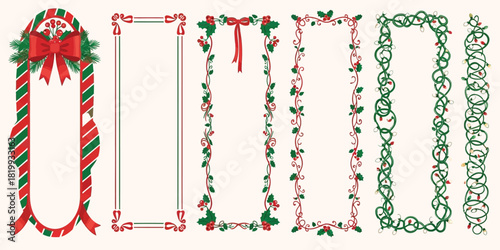 Collection of vintage christmas and holiday decorative borders and frames