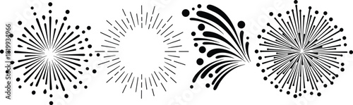 Explosion and bursts of light and radiating lines and dots graphic design elements