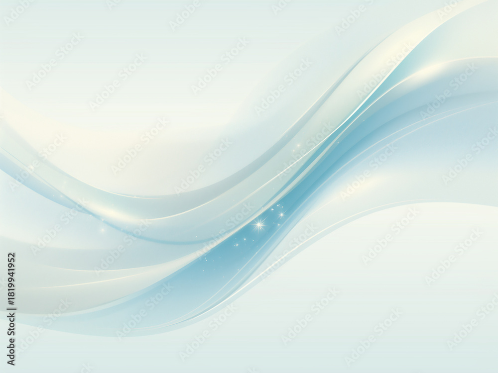 Obraz premium 淡い青と白の真珠のような光沢を持つ優雅な曲線背景