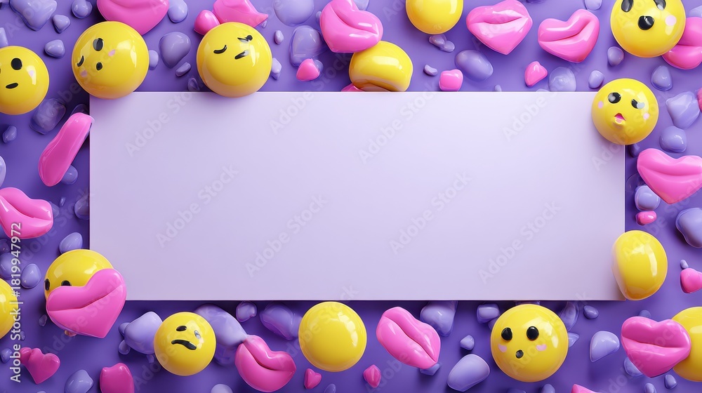 Fototapeta premium Glossy Clay 3D Emojis Blow Kisses in a Playful and Trendy Layout With Space for Creative Text