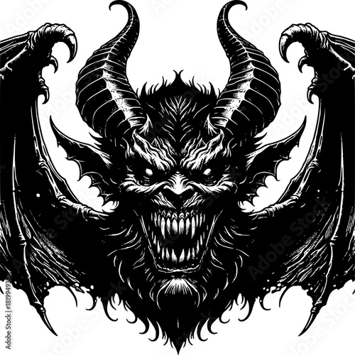 The Demonic Fury: An imposing illustration of a demonic creature, with piercing eyes and menacing features, exudes an aura of dark power and sinister intent.