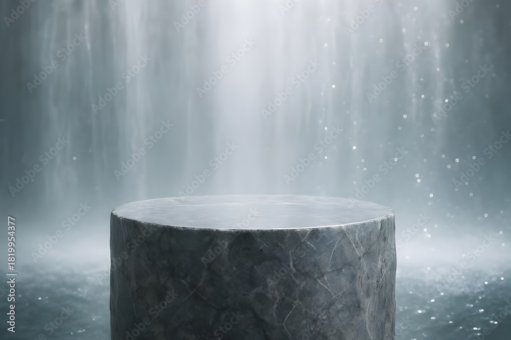 Fototapeta premium Waterfall Mist Luxury Stone Podium Background