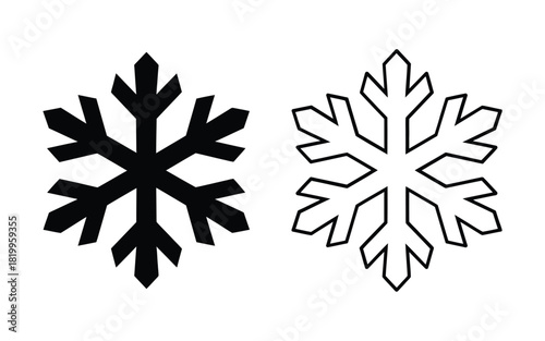 Two stylized snowflakes one solid black one outline