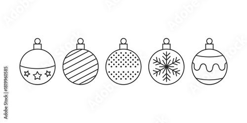 Simple line art christmas ornaments with festive designs
