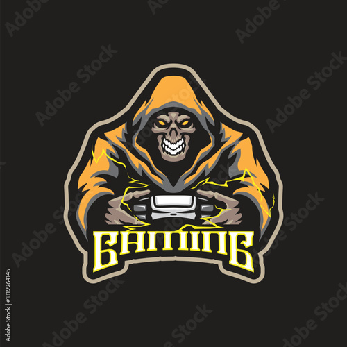 Gaming mascot logo design vector. Gaming reaper illustration for sport and esport team.