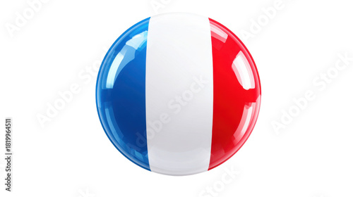 Glossy three-dimensional sphere featuring the French national flag colors symbolizing France identity culture patriotism and international representation on white background Free Download Glossy three-dimensional sphere featuring the French national flag colors symbolizing France identity culture patriotism and international representation on white background - GFXLoad