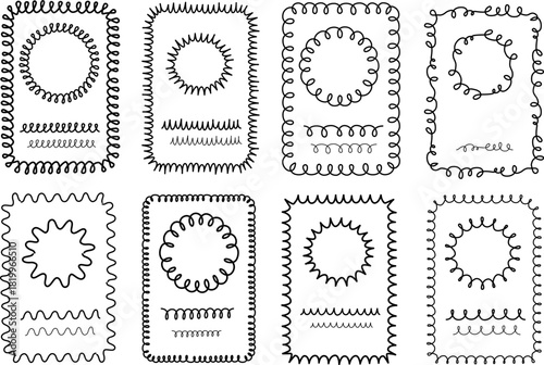 Wave hand drawn doodle frame borders. Vector editable seamless elements. Wavy borders design set created with gentle wave strokes.