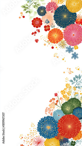 2026年の年賀状デザインに最適な、日本らしい和柄をあしらった新年の祝いを感じさせる華やかで縁起の良いイラスト素材｜年賀、新年、干支、和風、和柄、祝い、日本、デザイン、伝統、背景、正月、挨拶、年始、めでたい、素材、イメージ