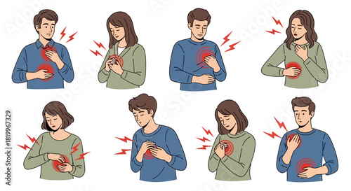 People experiencing chest pain A visual representation of heart health and discomfort